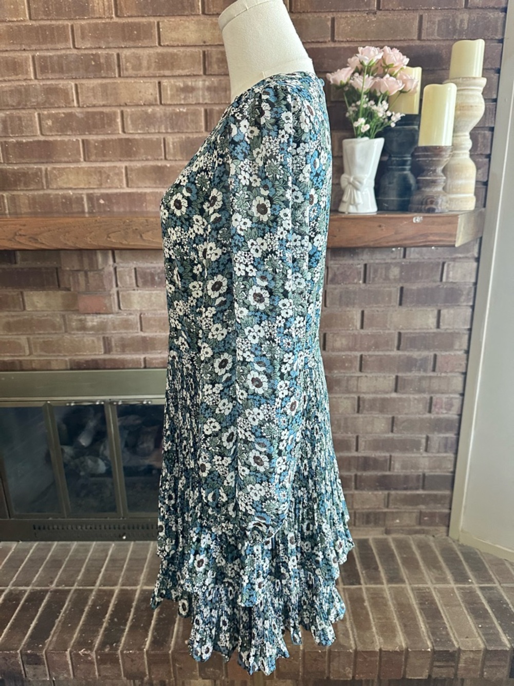 Boden Floral Micro Pleat Tiered Long Sleeve Dress Cottagecore Whimsical Elegant* - Picture 7 of 9